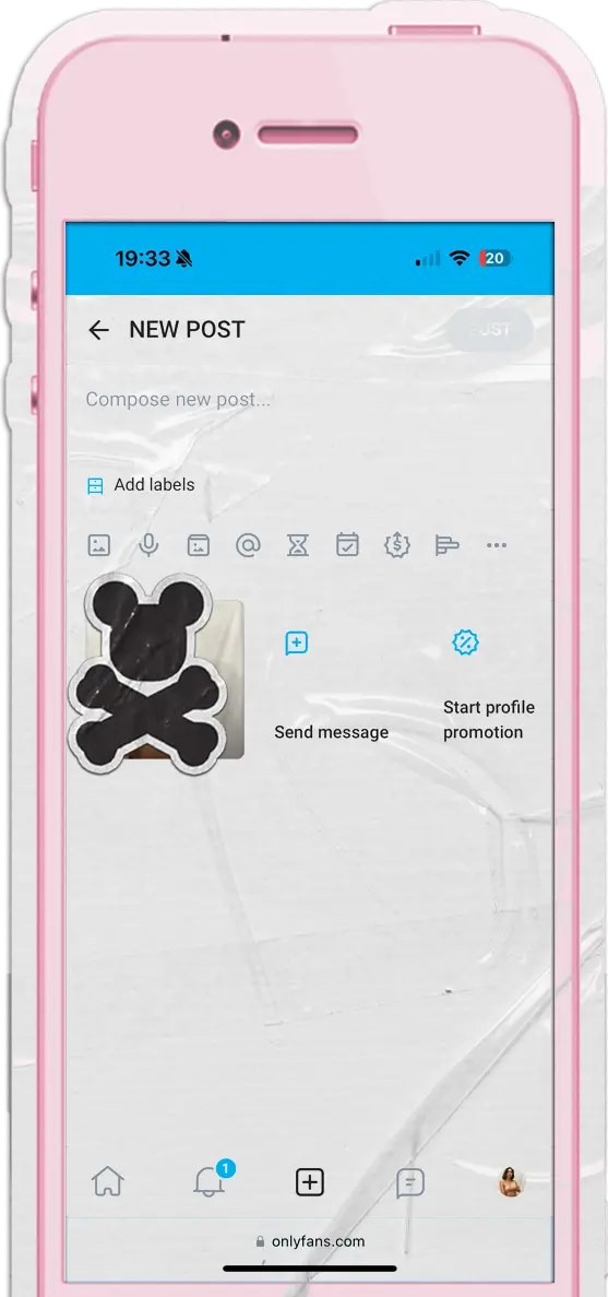 screenshot showing how to create a new post on onlyfans