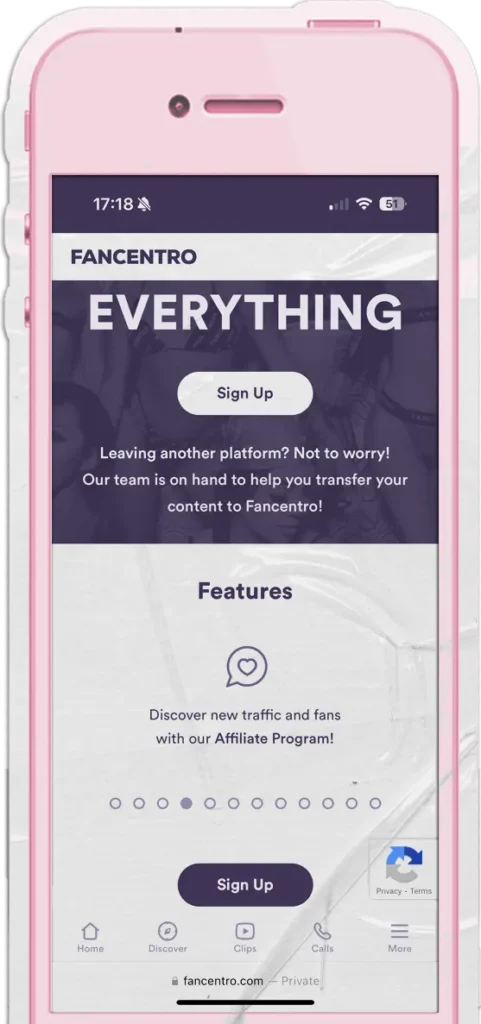 screenshot of fancentro referral program