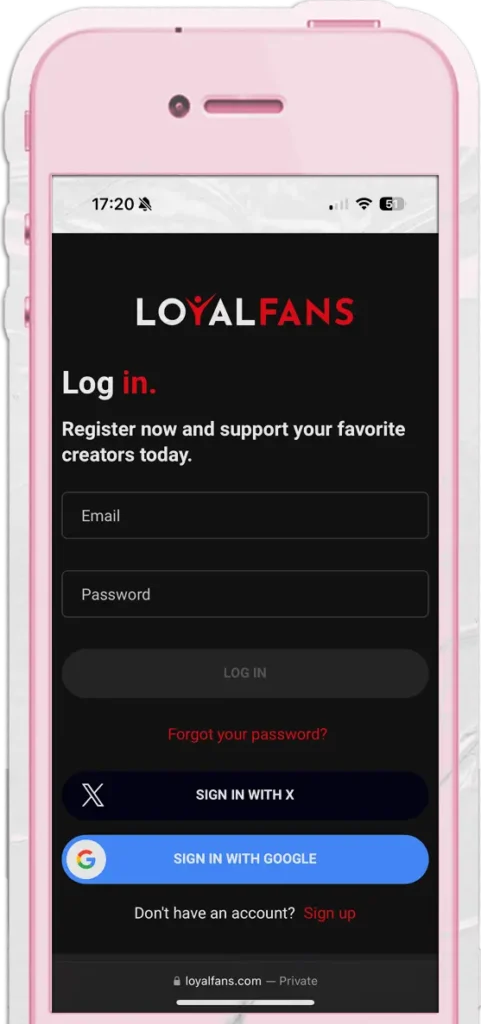 loyalfans login screen