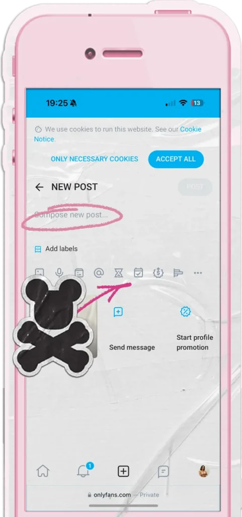 screenshot showing how to schedule a post on onlyfans