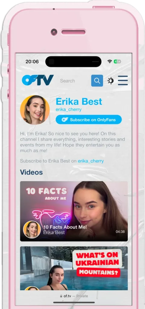 Erika Best page screenshot as an example of a successful creator