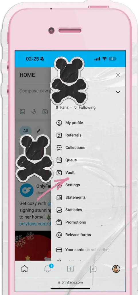 screenshot showing where to find onlyfans vault feature in the menu