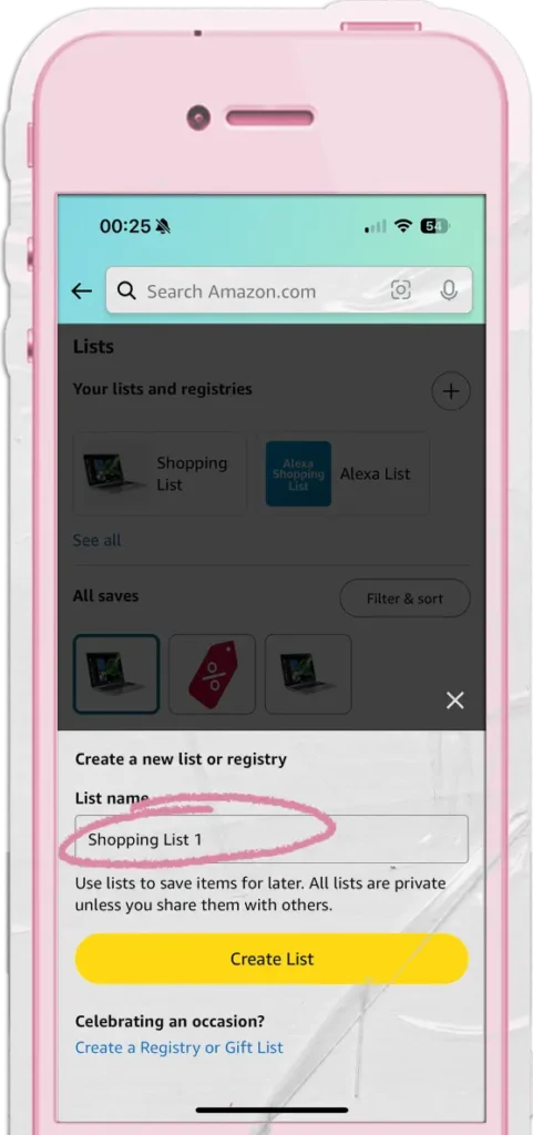 screenshot showing where to name your list