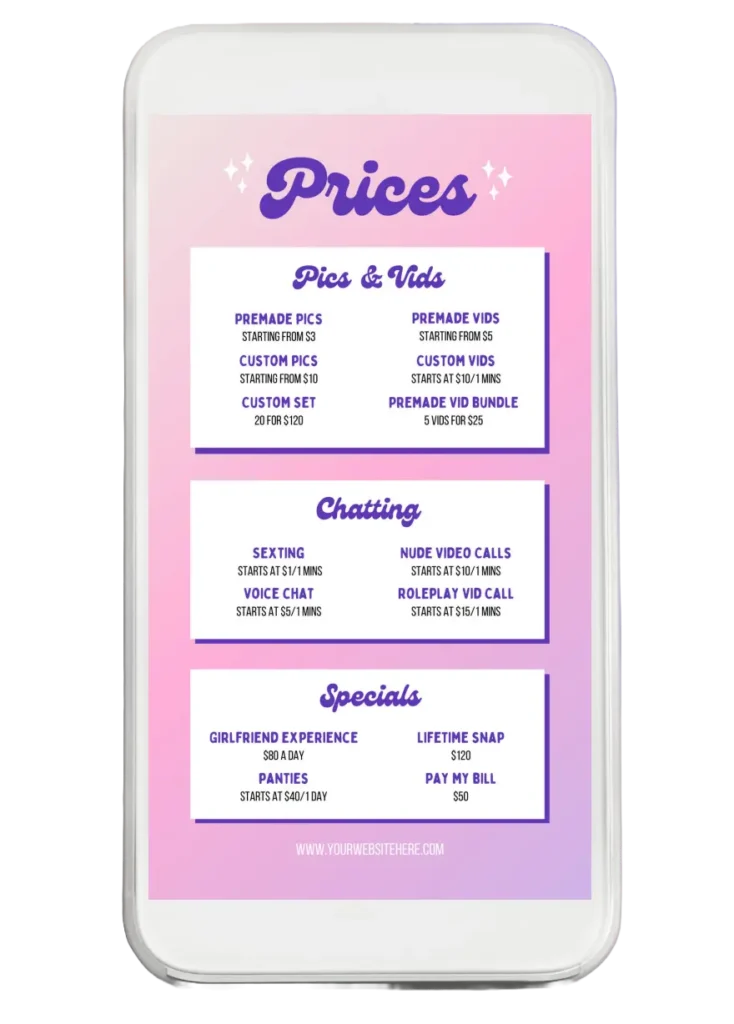 onlyfans menu example with more bright and funky colors