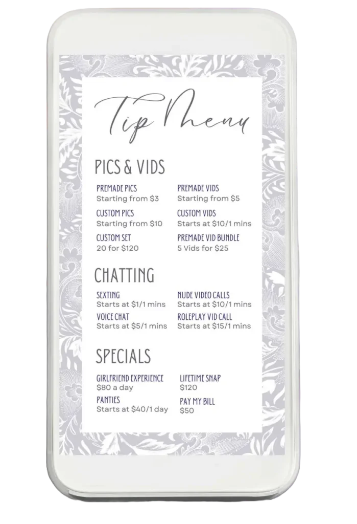 example of onlyfans menu in monochrome colors