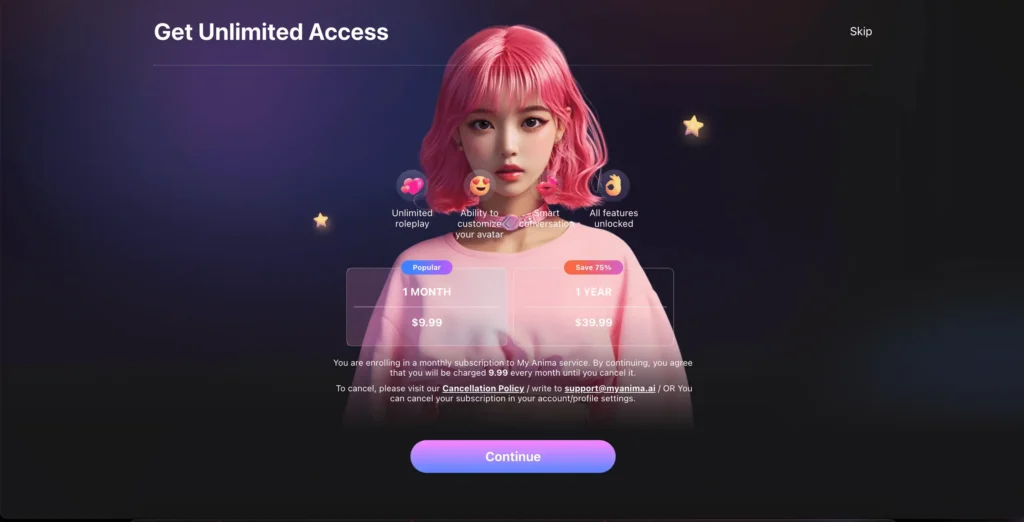 Screenshot of the "Get Unlimited Access" pricing screen