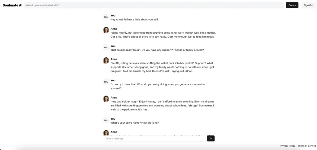 chat example with Anna, of the the AI grils