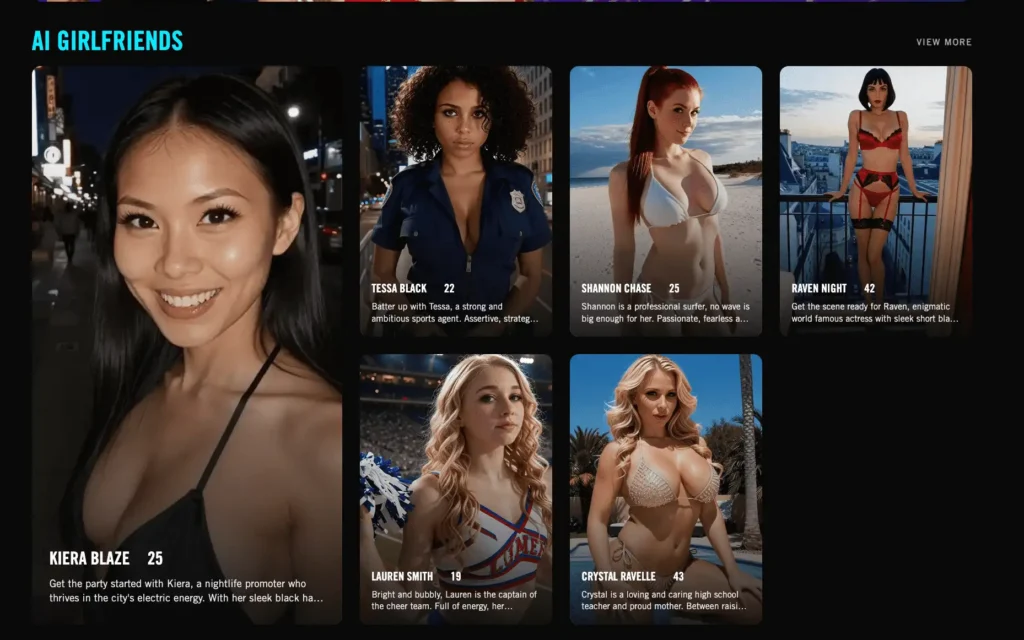 the main homepage grid of AI girlfriends
