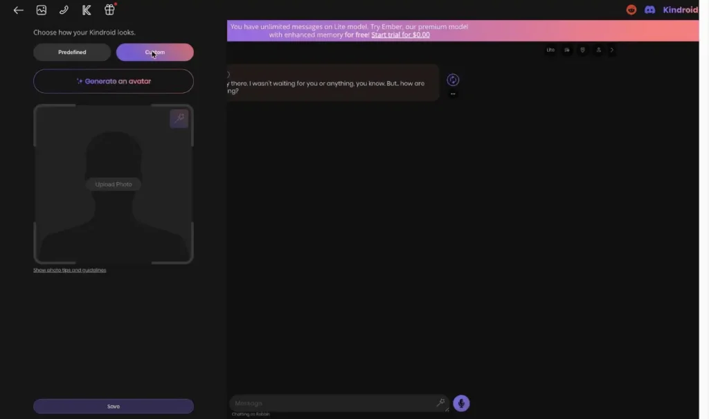 Kindroid custom avatar creation feature preview