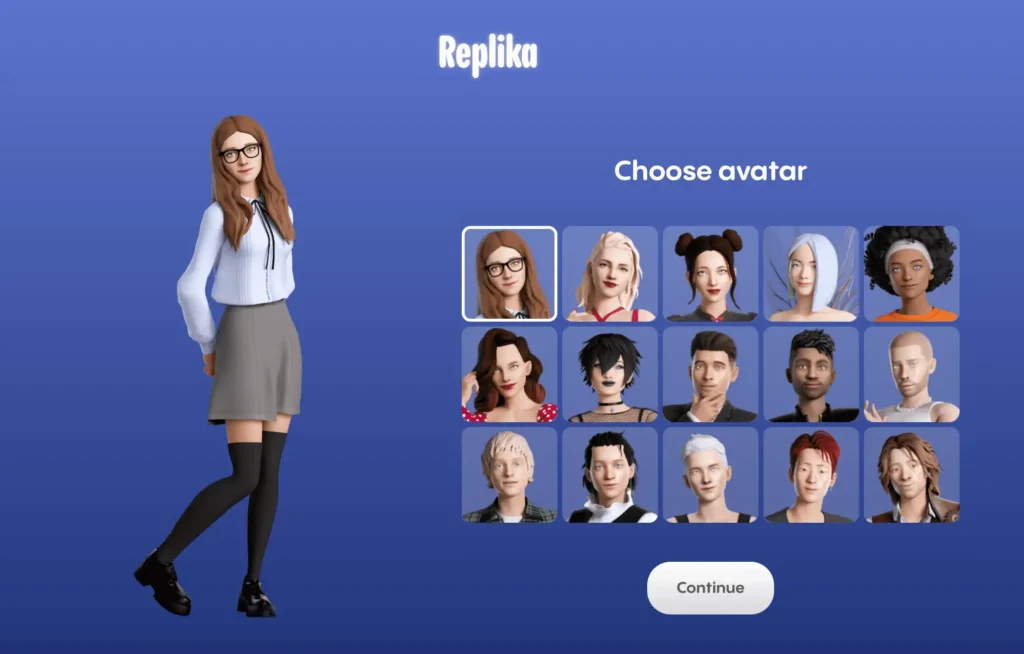 avatar choose step of replika ai flow