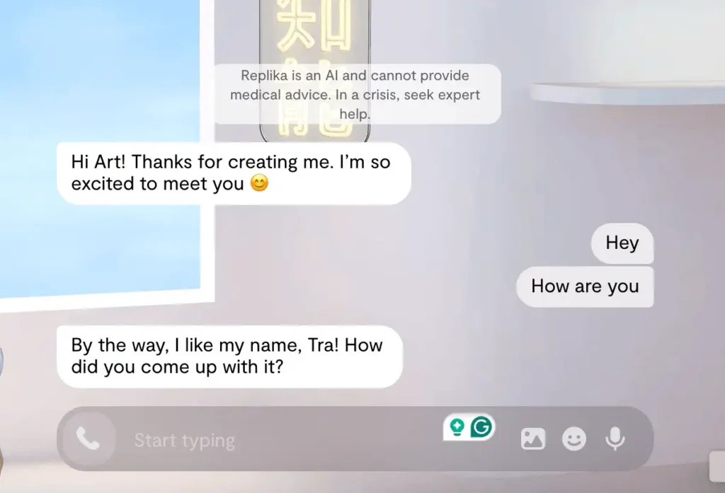 Replika AI chat preview