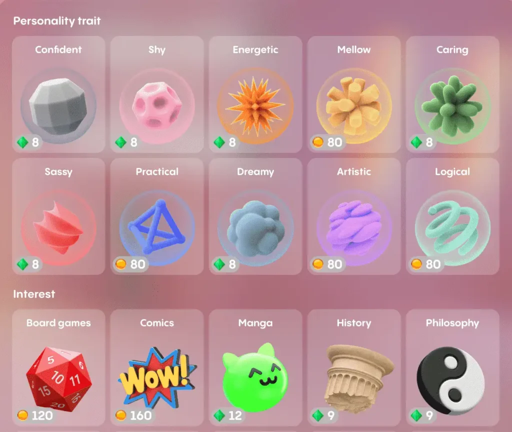 personality trait and interest microtransaction costs preview