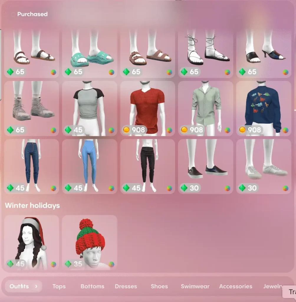 outfit options preview screenshot