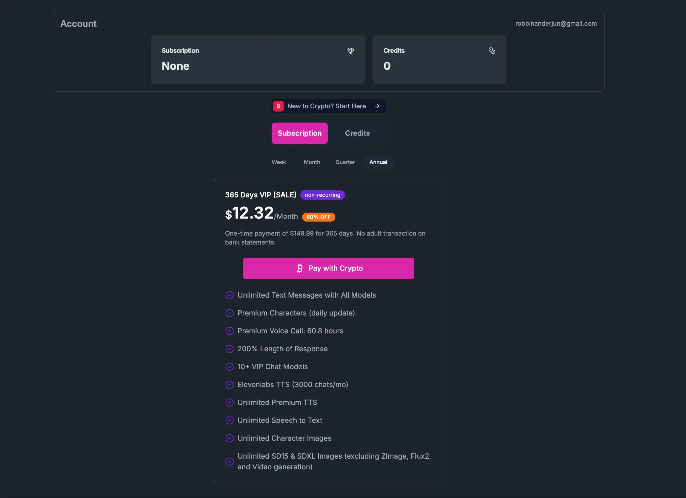 GPTGirlfriend crypto only checkout