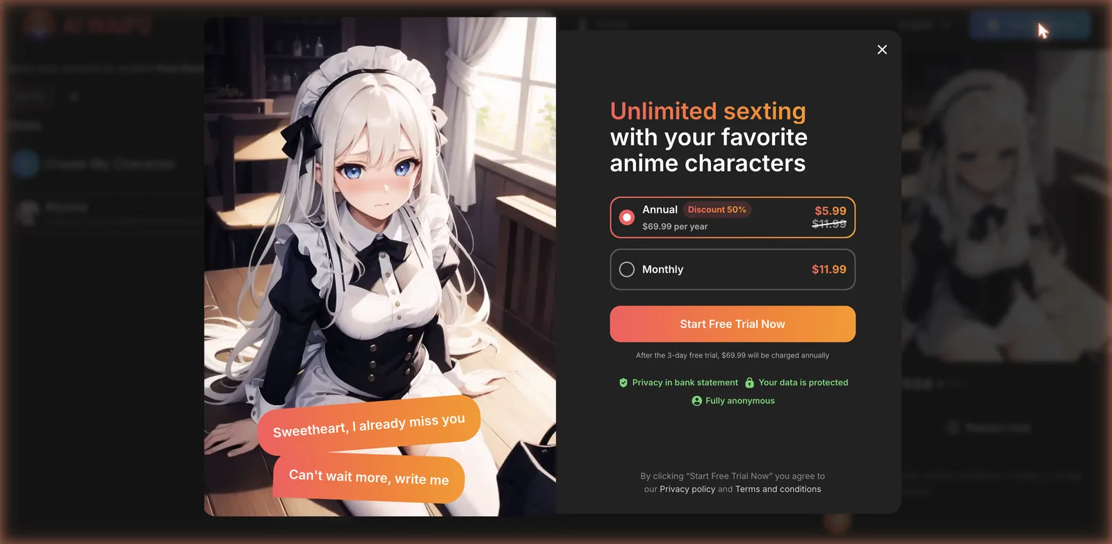 AiWaifu premium pricing