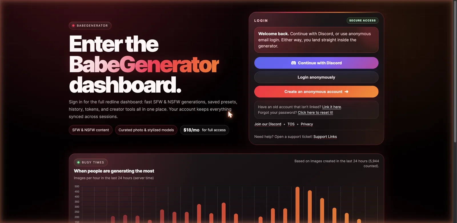 BabeGenerator dashboard login page