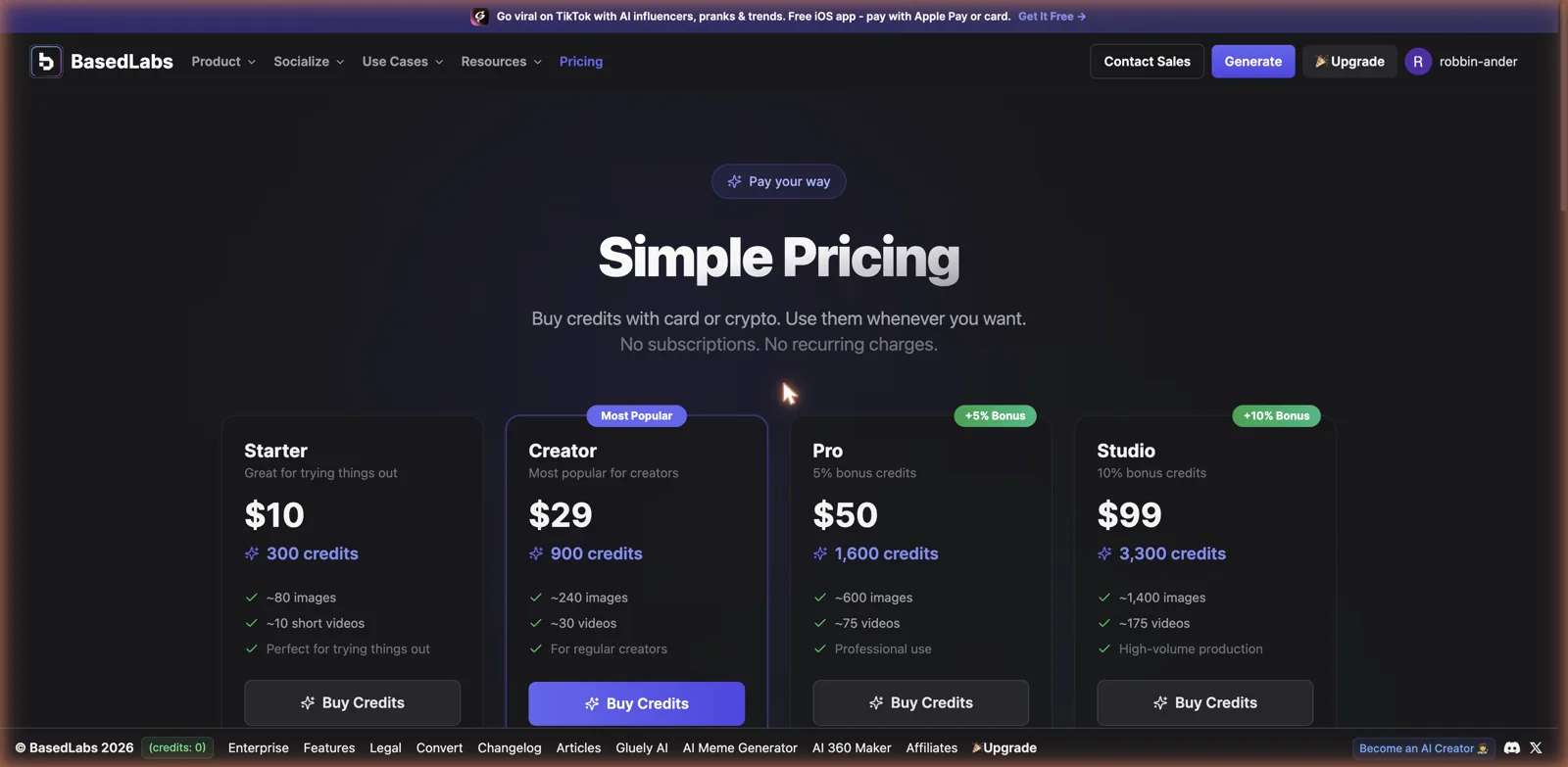 BasedLabs pricing screenshot
