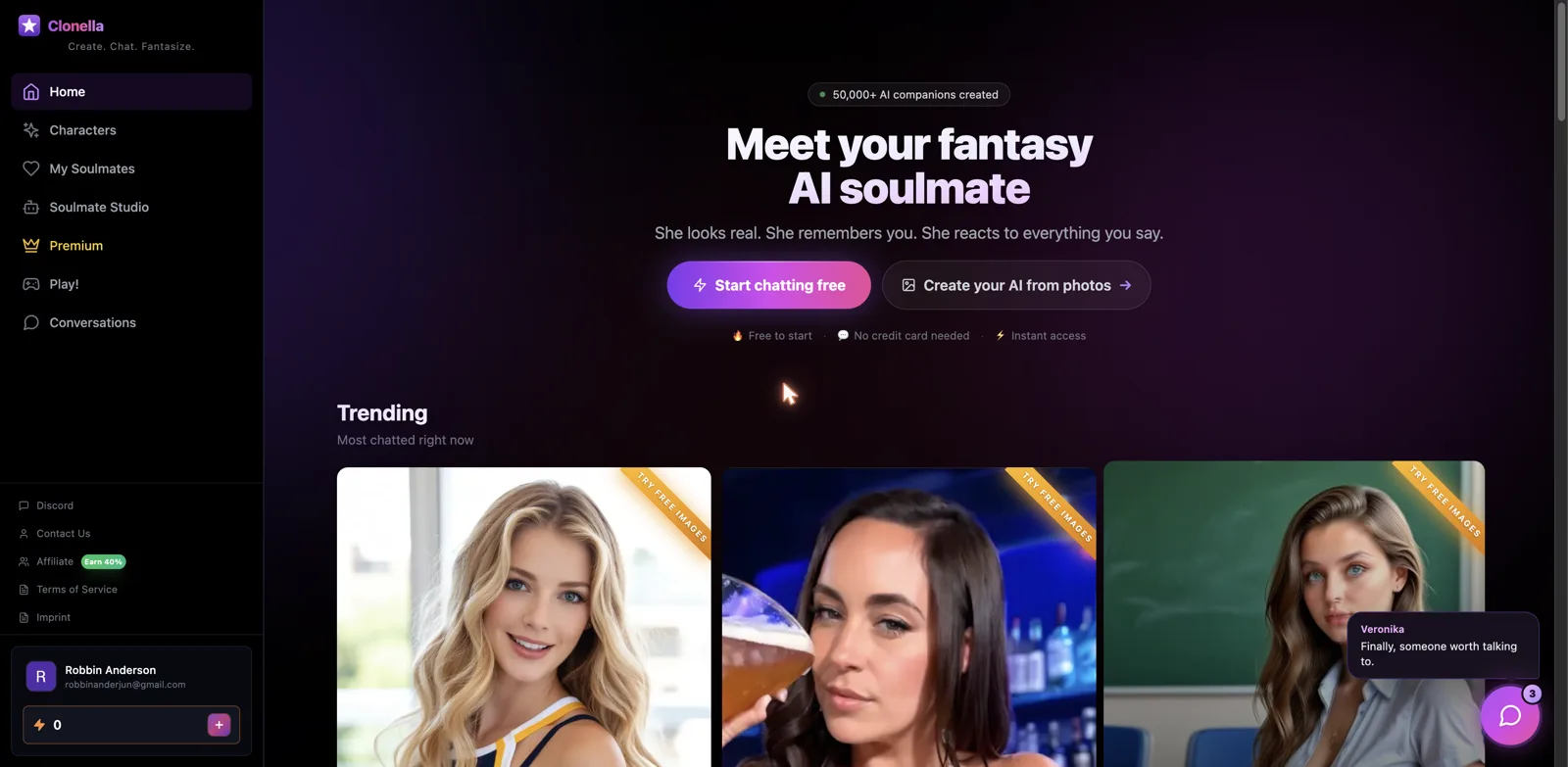 Clonella home page meet your AI soulmate