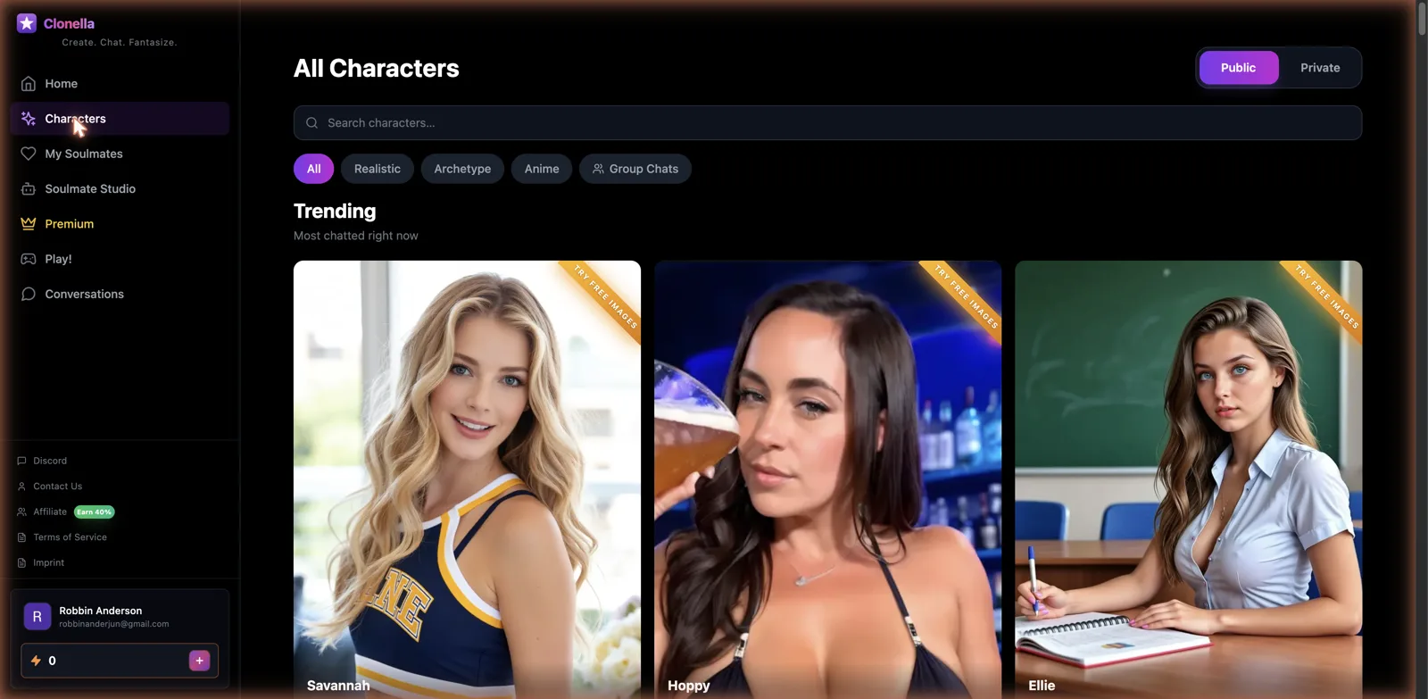 Clonella characters library with filters