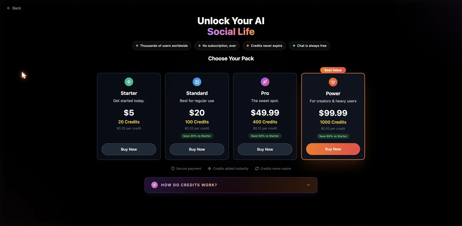 Clonella credit pack pricing