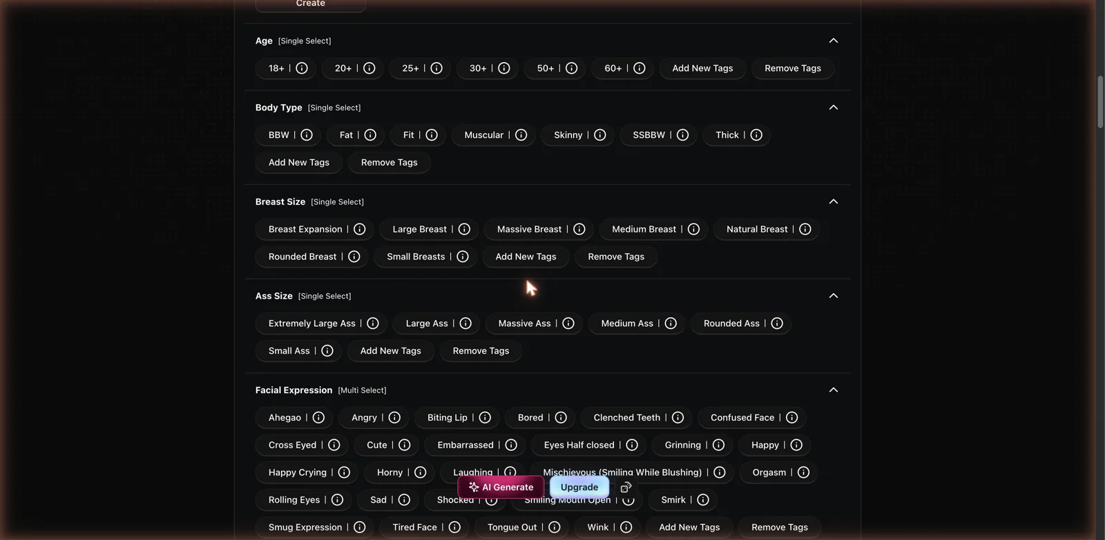 CreateAILatina menu-driven tag options