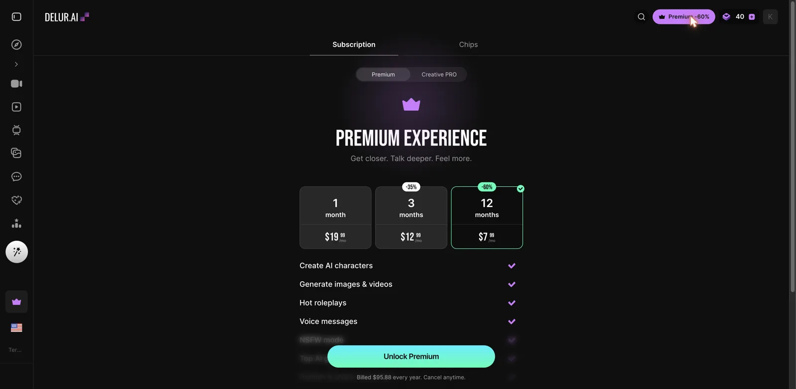 Delur.ai Premium subscription pricing tiers