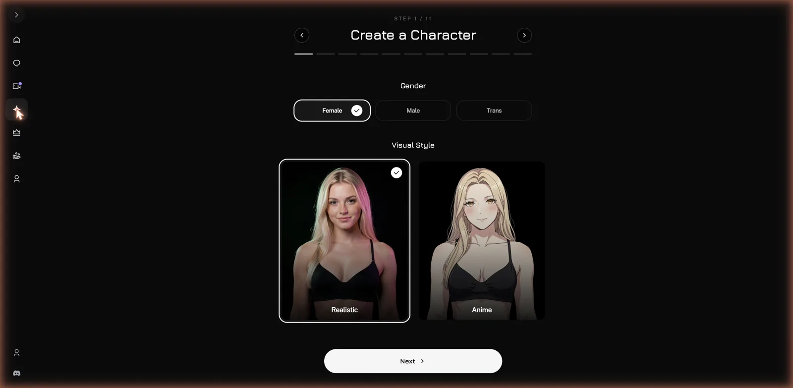Egirls.ai create a character builder step one