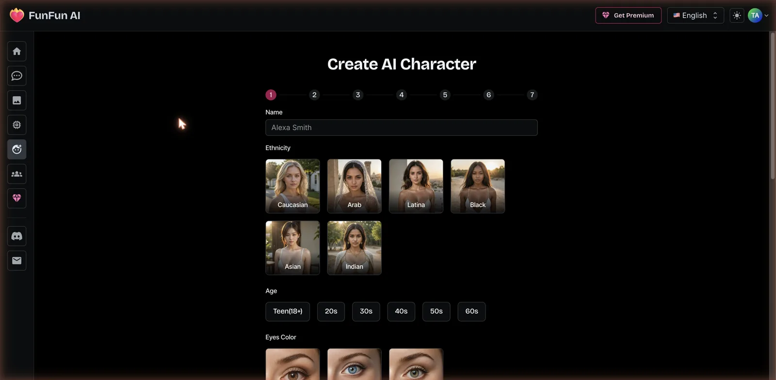 FunFun AI seven-step Create AI Character wizard
