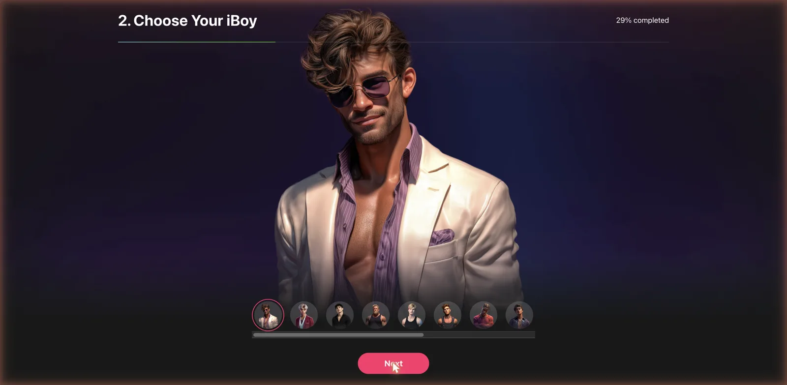 Choosing an AI boyfriend avatar in iBoy AI