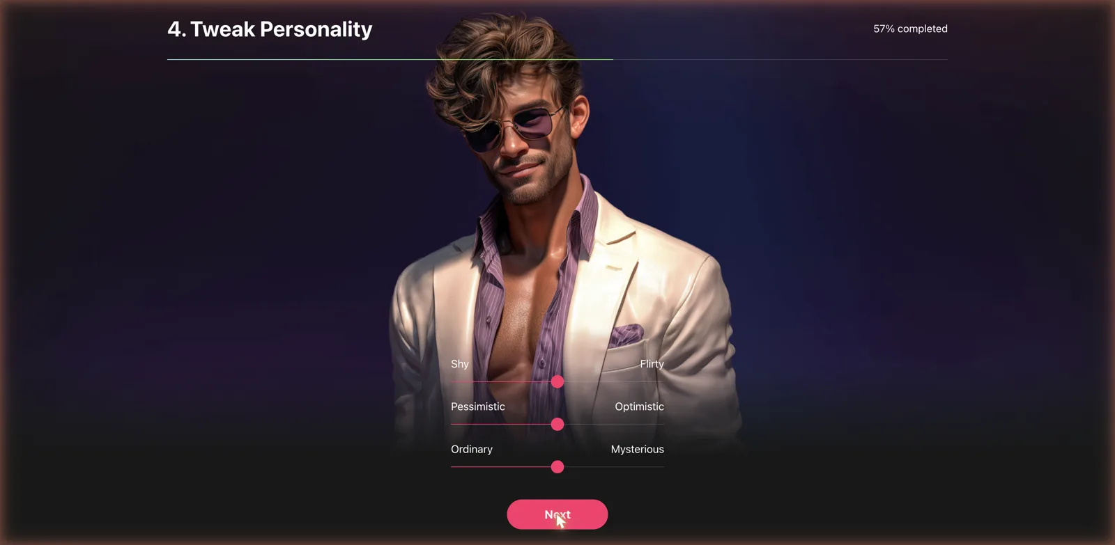 iBoy AI personality sliders for shy to flirty and more
