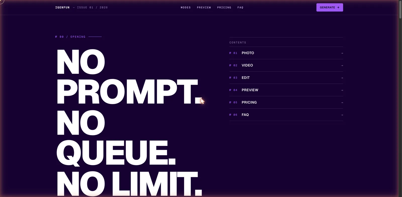 Igenfun no-prompt adult AI generator landing page