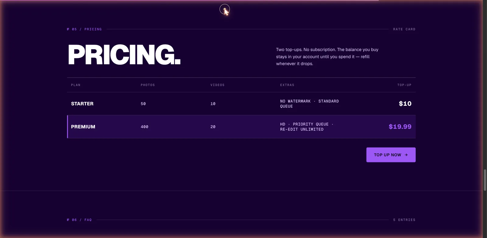 Igenfun top-up pricing table