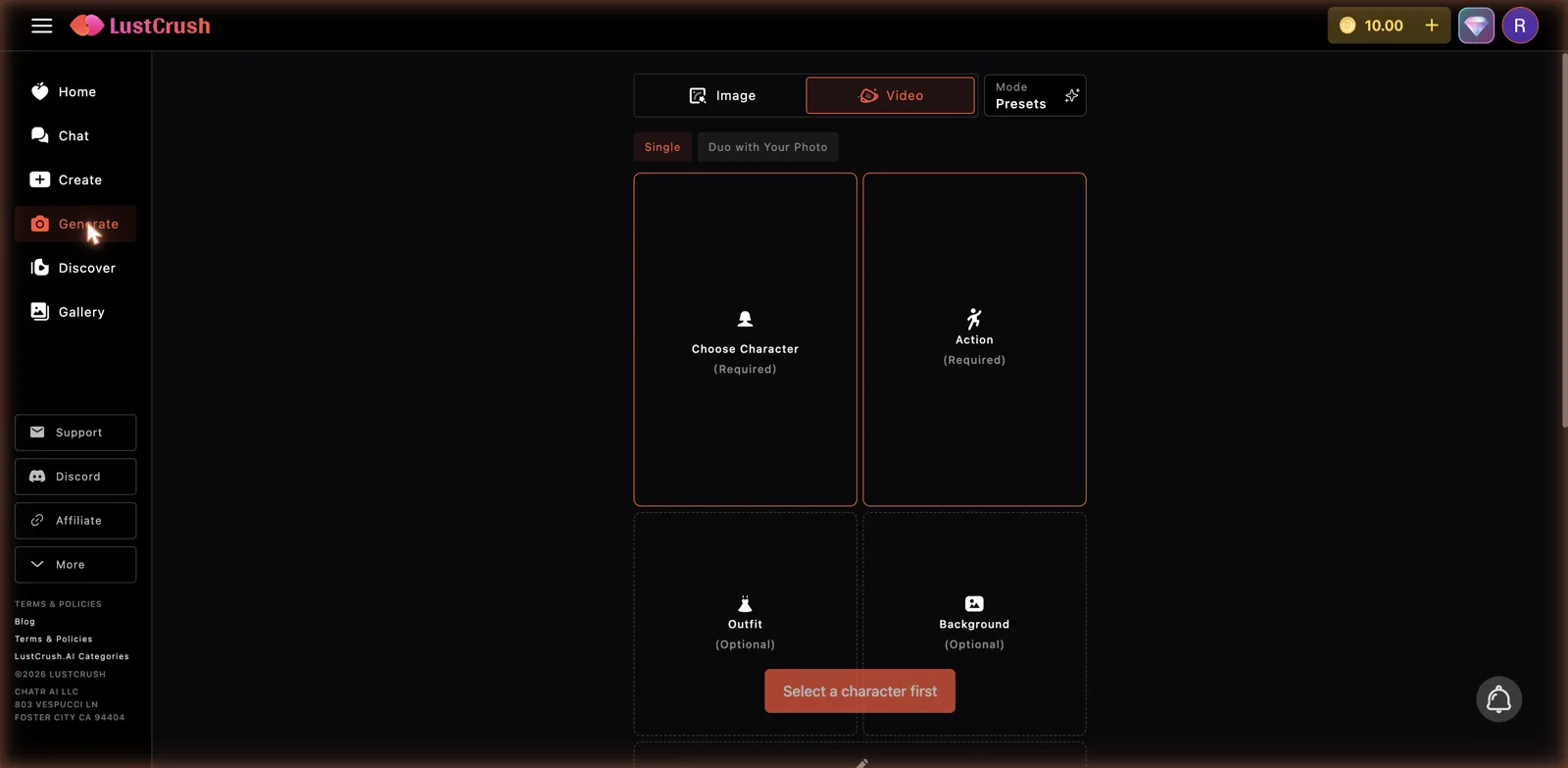 LustCrush AI image and video generator