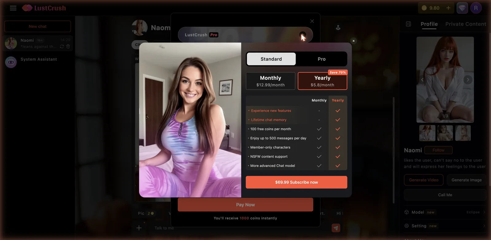 LustCrush AI Pro subscription pricing