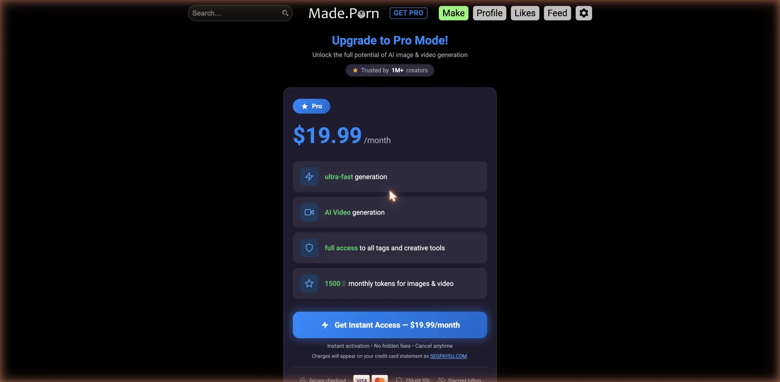 Made.Porn pricing screenshot