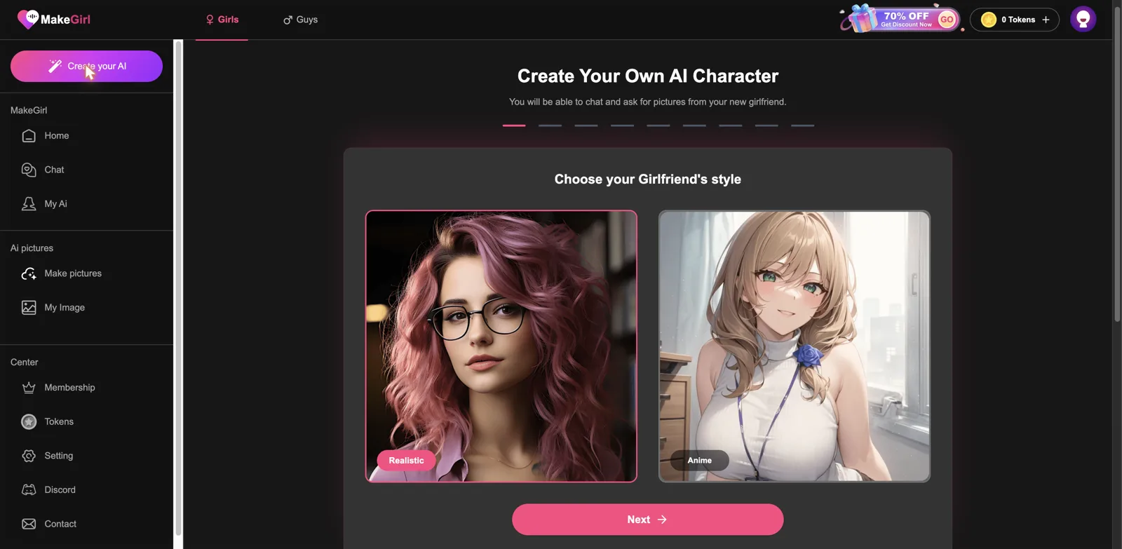 MakeGirl create your own AI character builder
