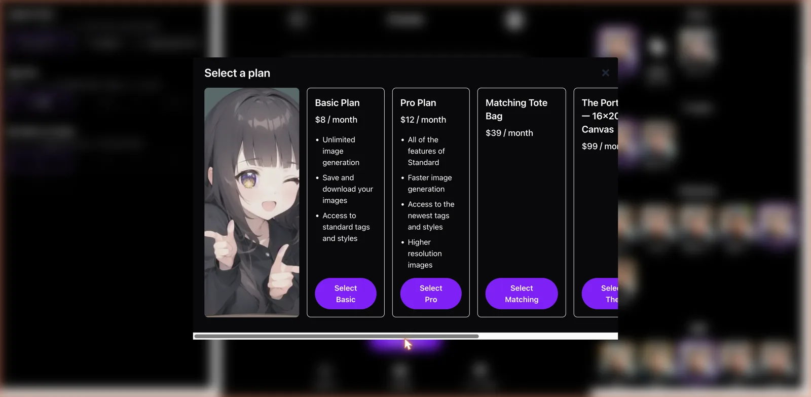 Nonolo.ai pricing with Basic, Pro, and physical merch subscription tiers