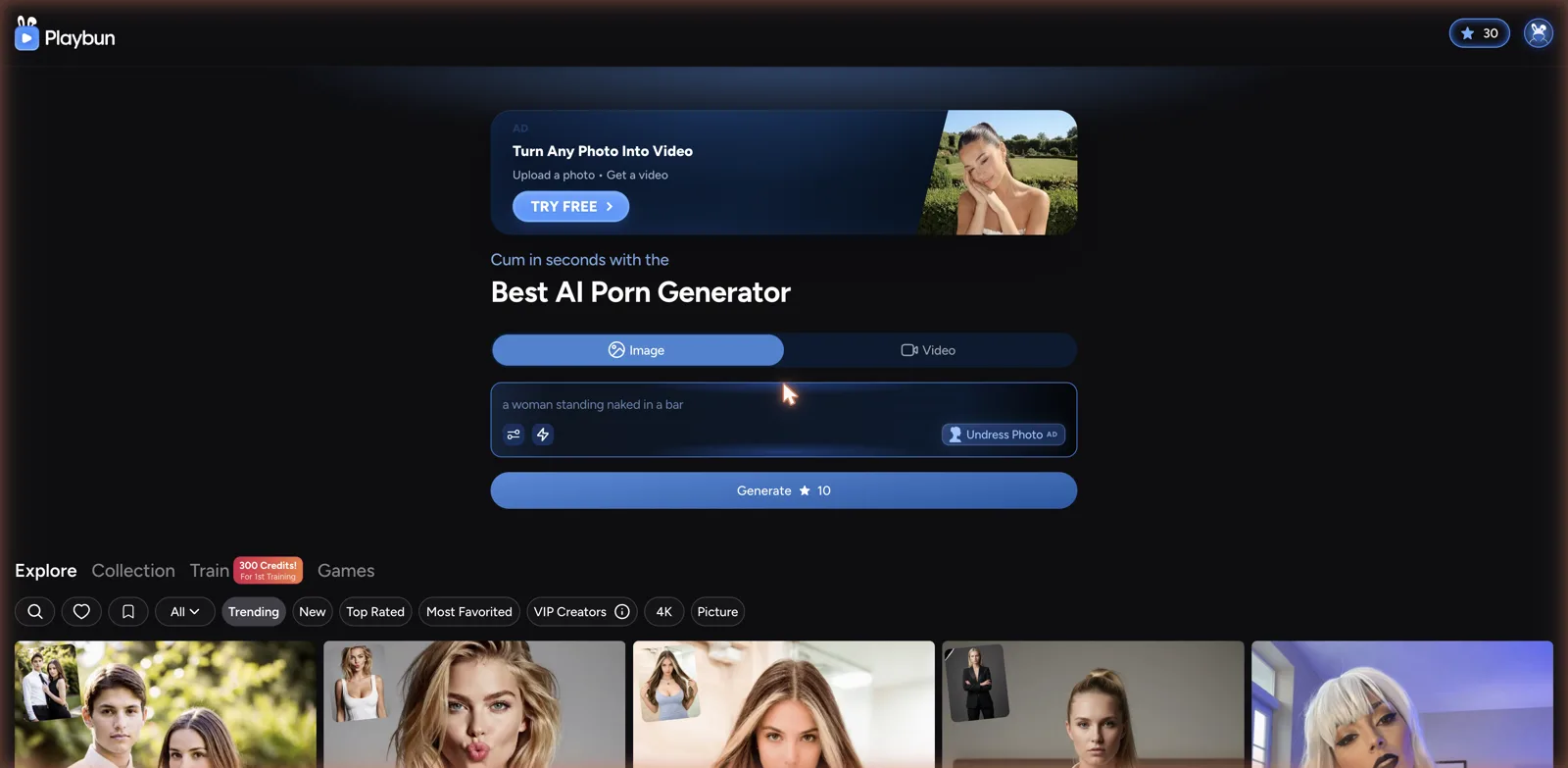 Playbun NSFW AI image and video generator