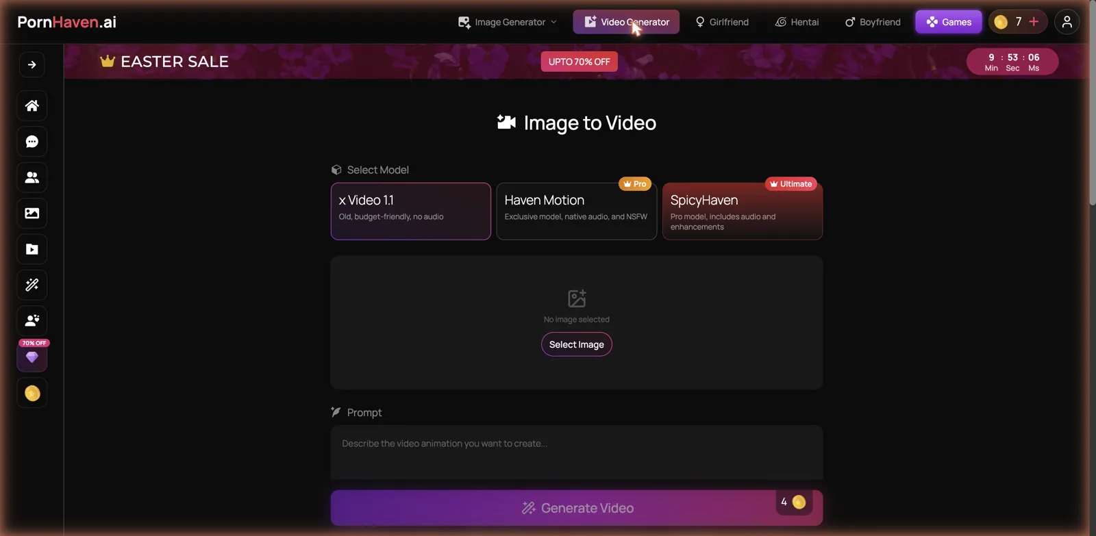 PornHaven AI image-to-video generator with three model tiers