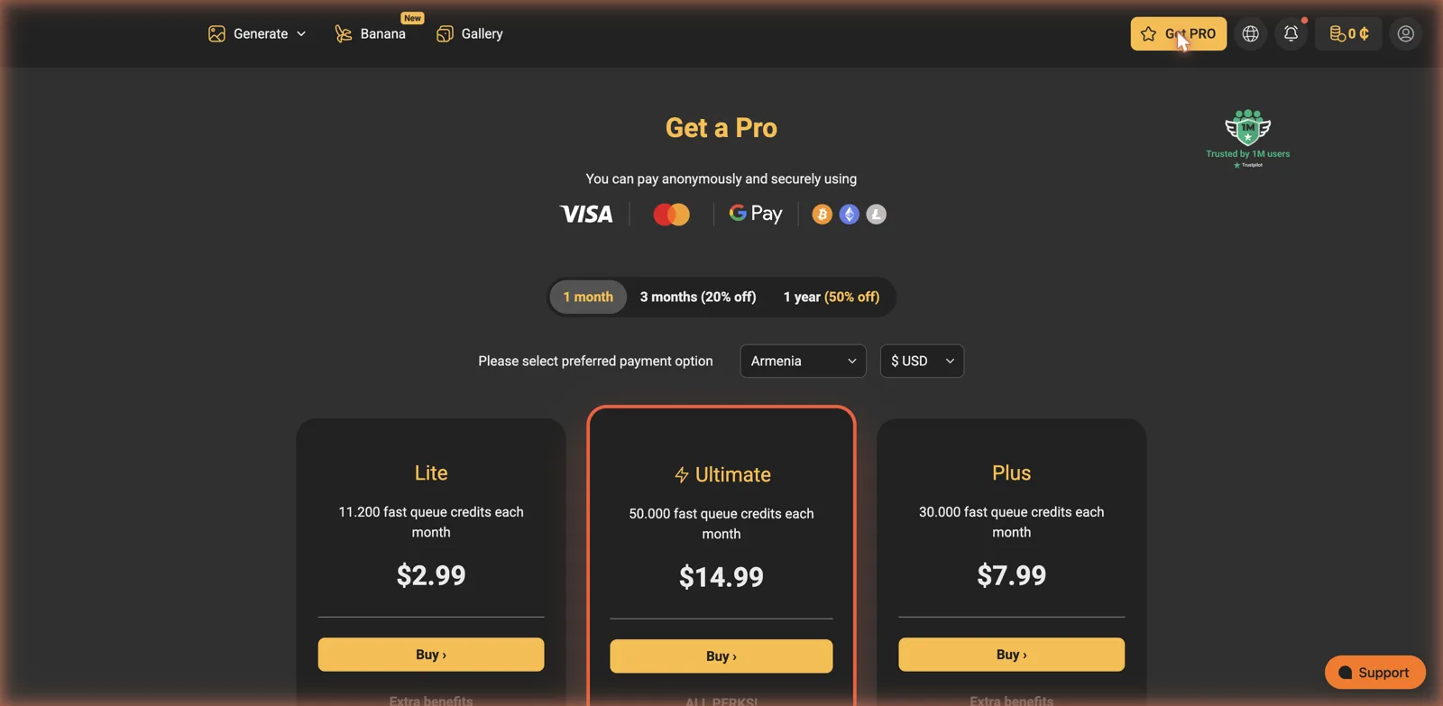 PornWorks AI pricing screenshot