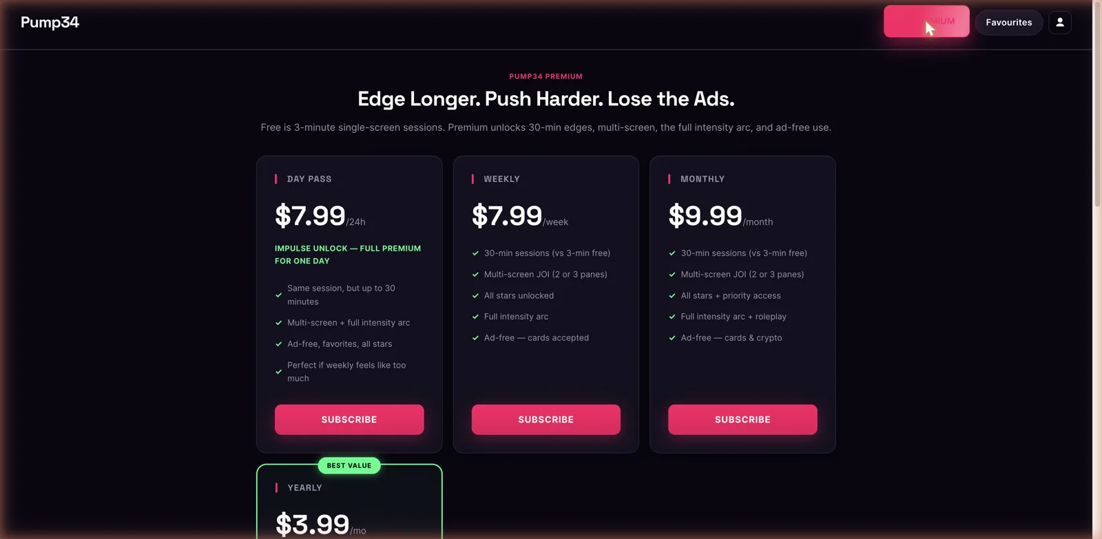 Pump34 Premium pricing plans