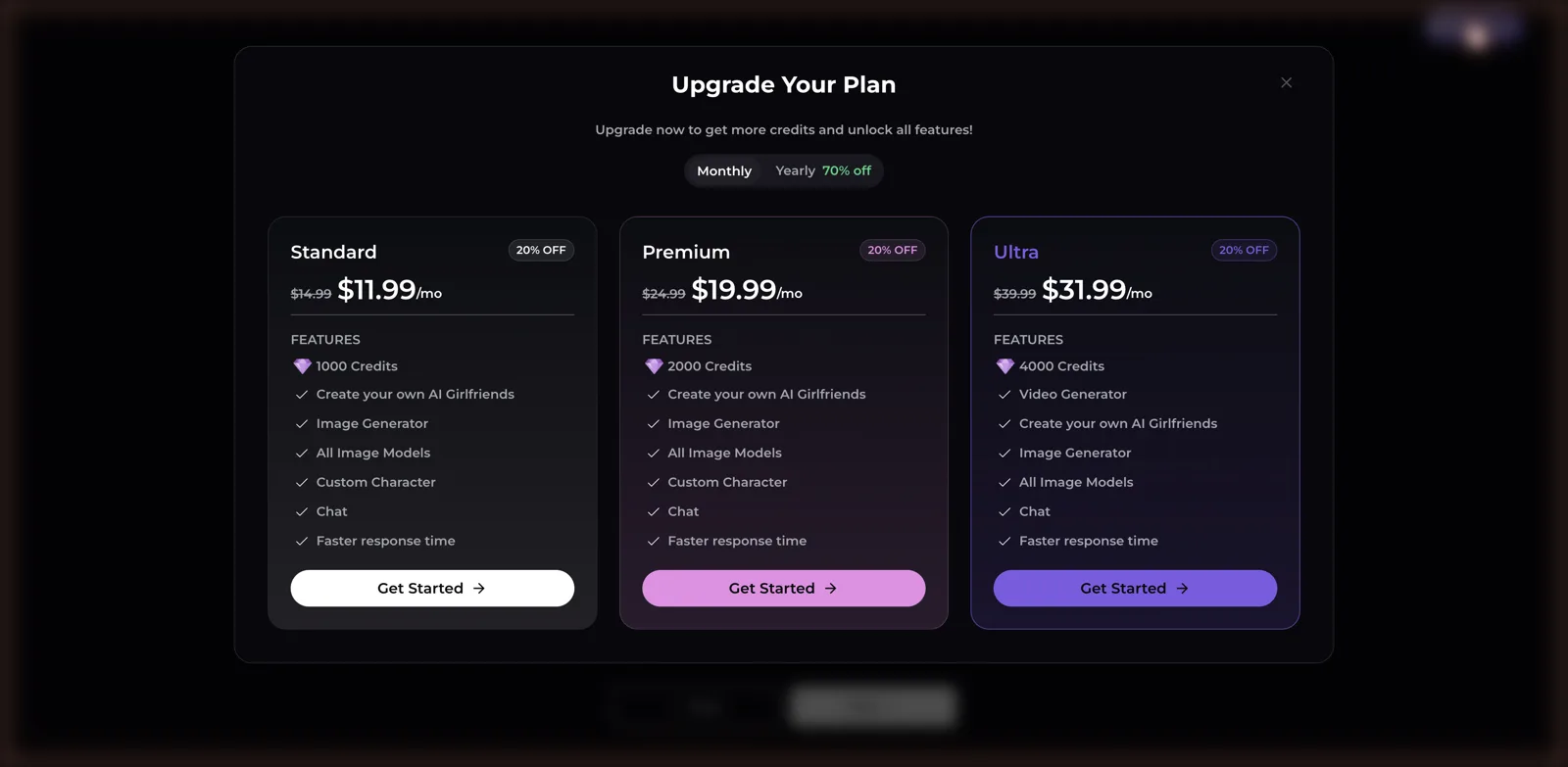 PureFantasy subscription pricing plans