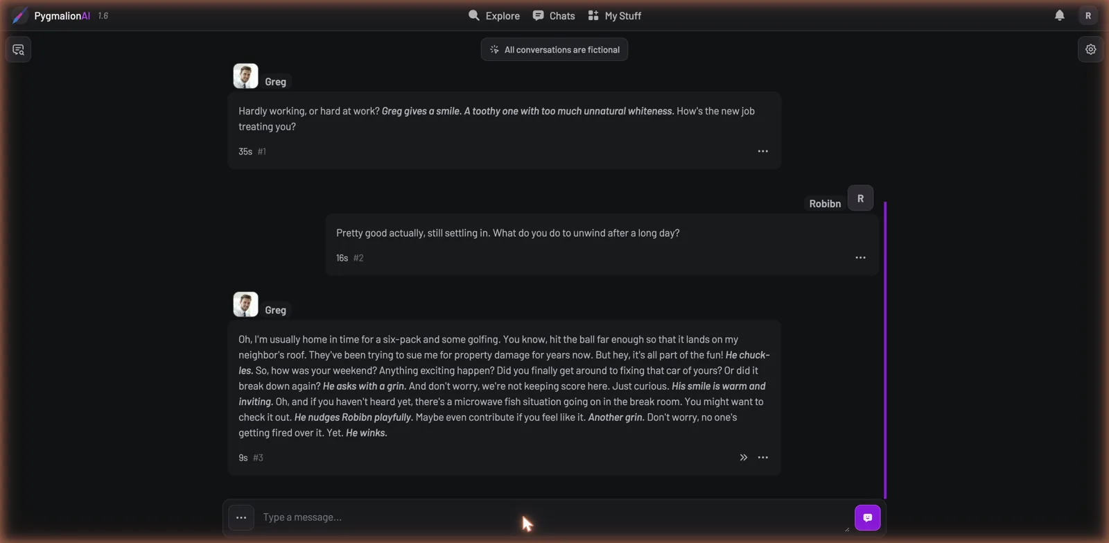 Pygmalion AI chat interface screenshot