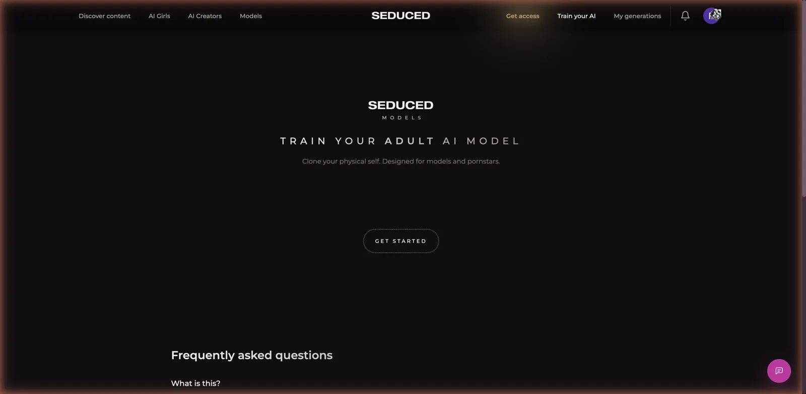 Seduced AI train your adult AI model page for cloning a likeness