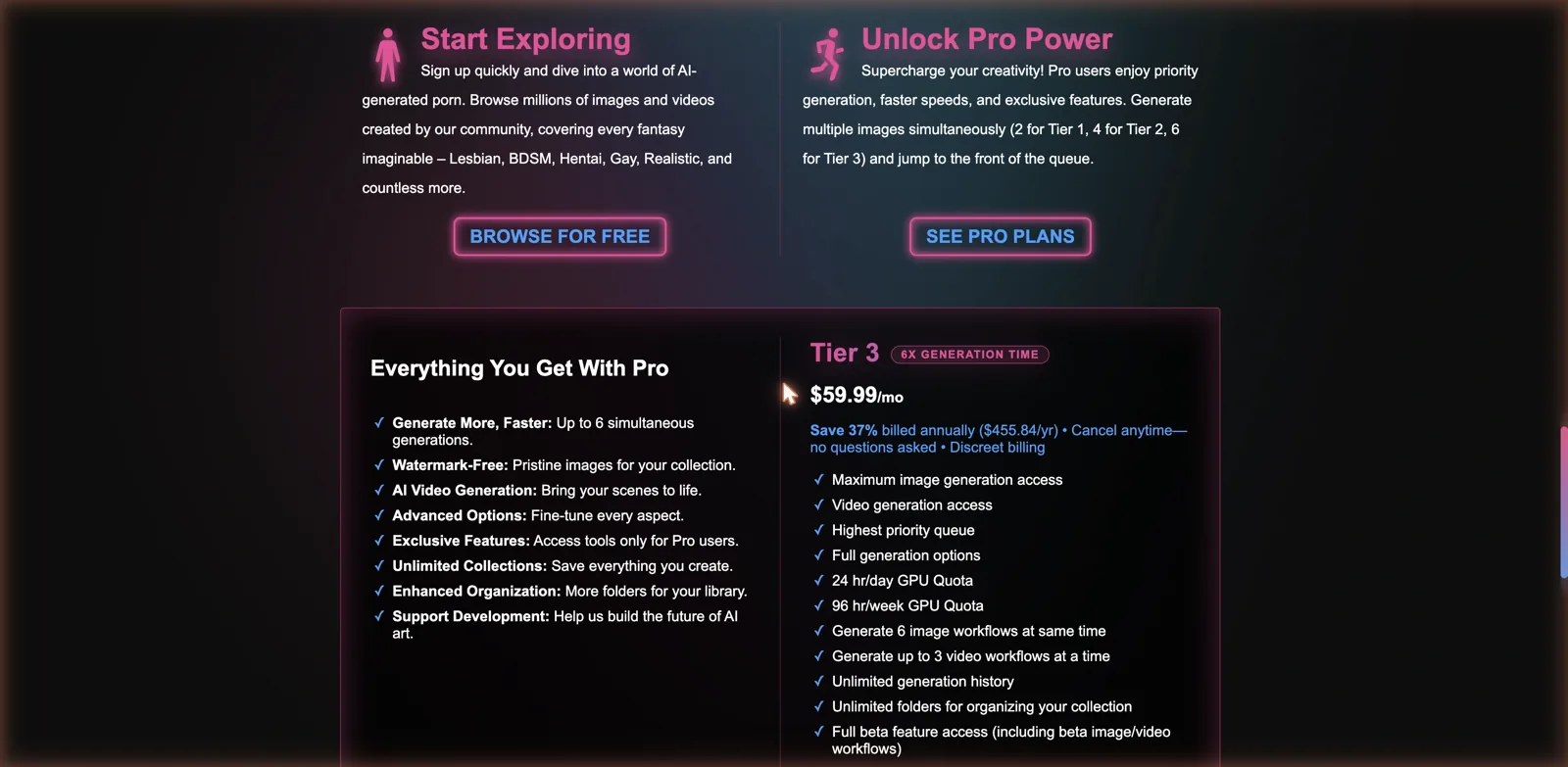 Sexy.ai pricing screenshot