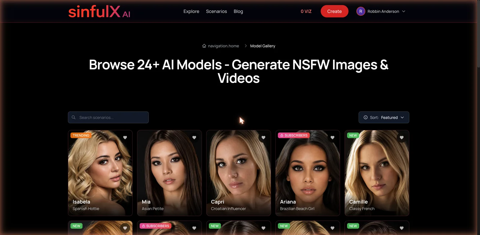 SinfulX AI model gallery of AI porn models