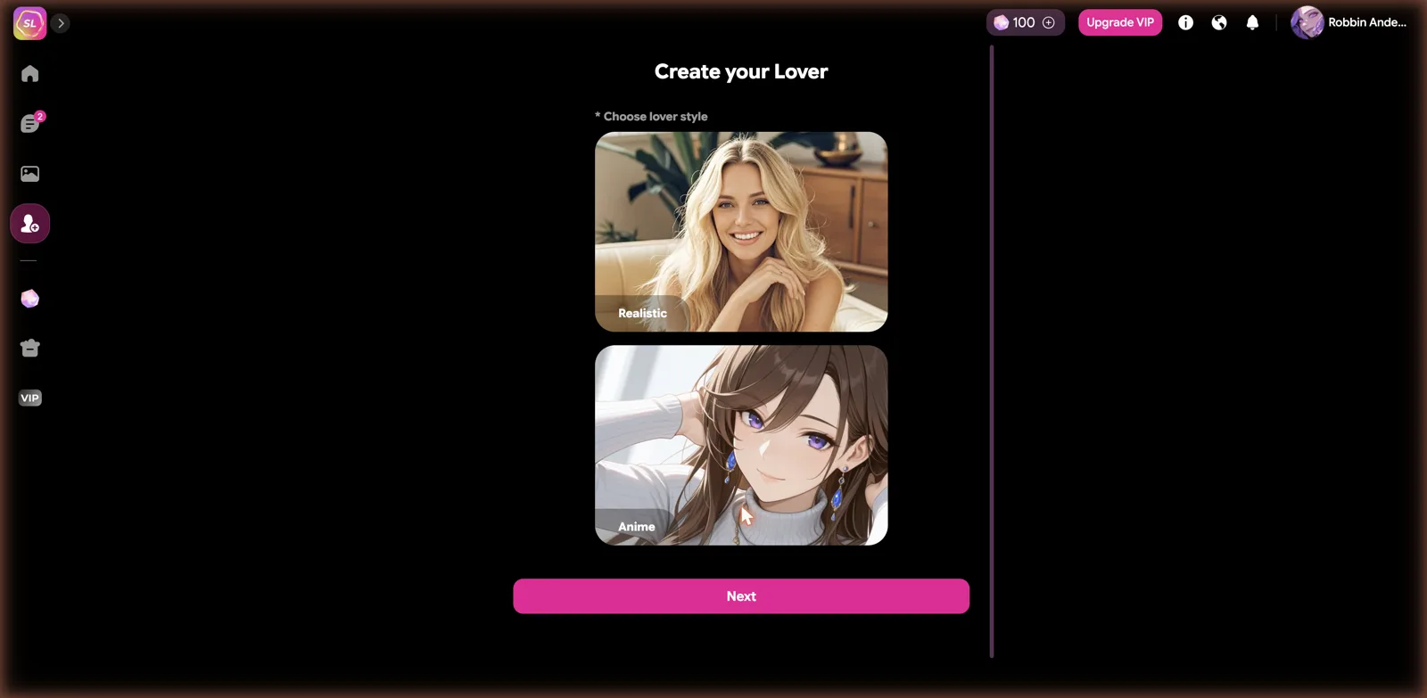 Soul Love AI lover builder choosing realistic or anime style