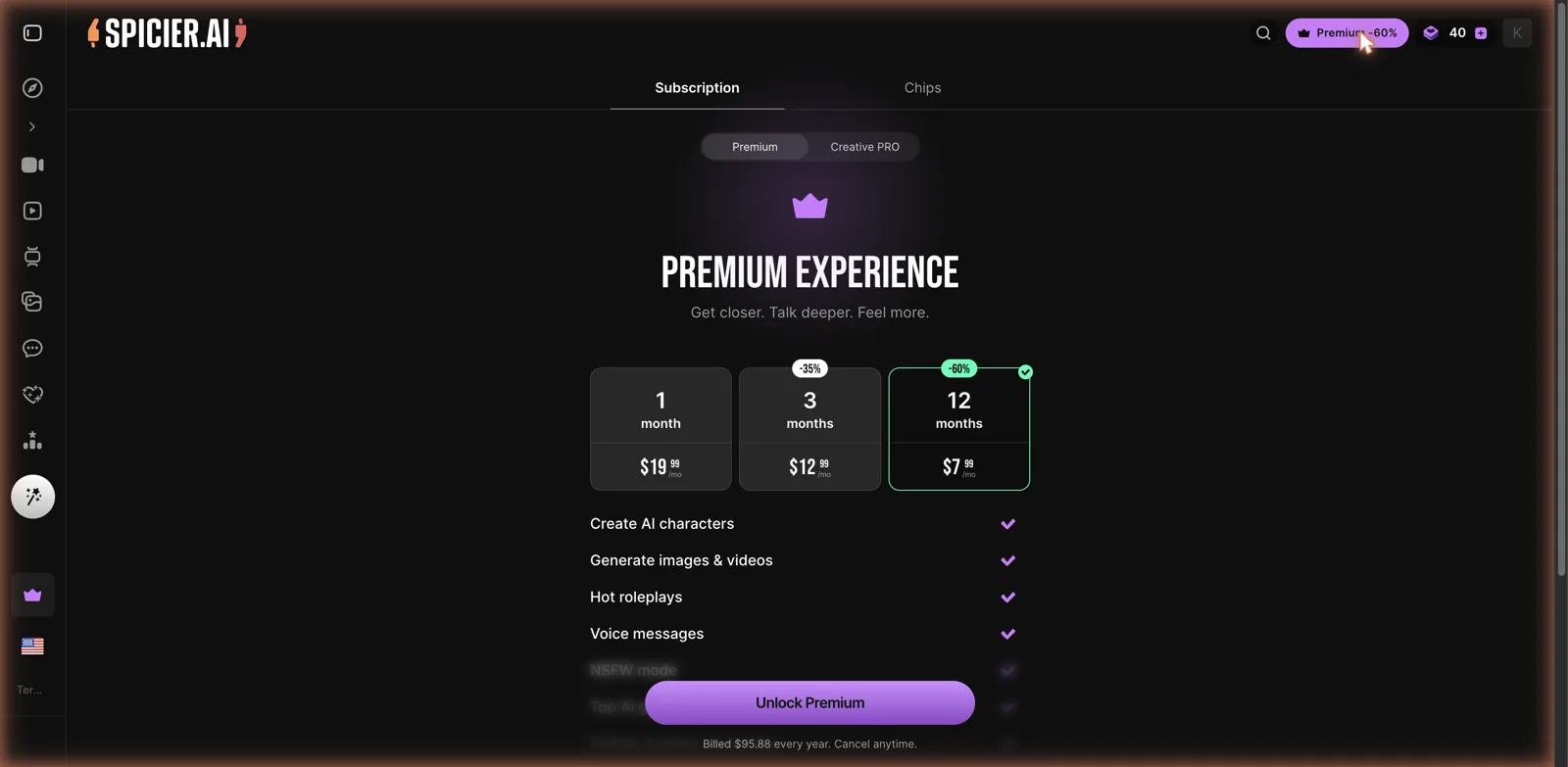 Spicier AI Premium subscription pricing