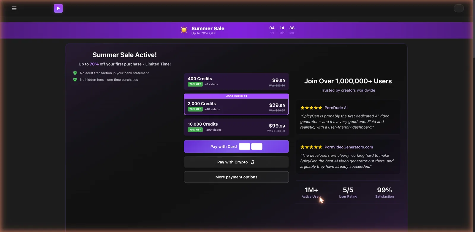 SpicyGen pricing screenshot