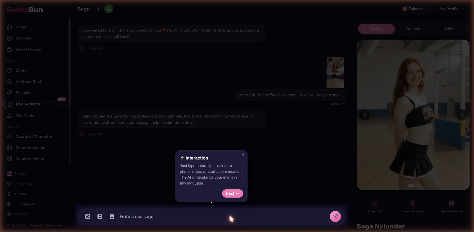 SweetBun chat with an AI character